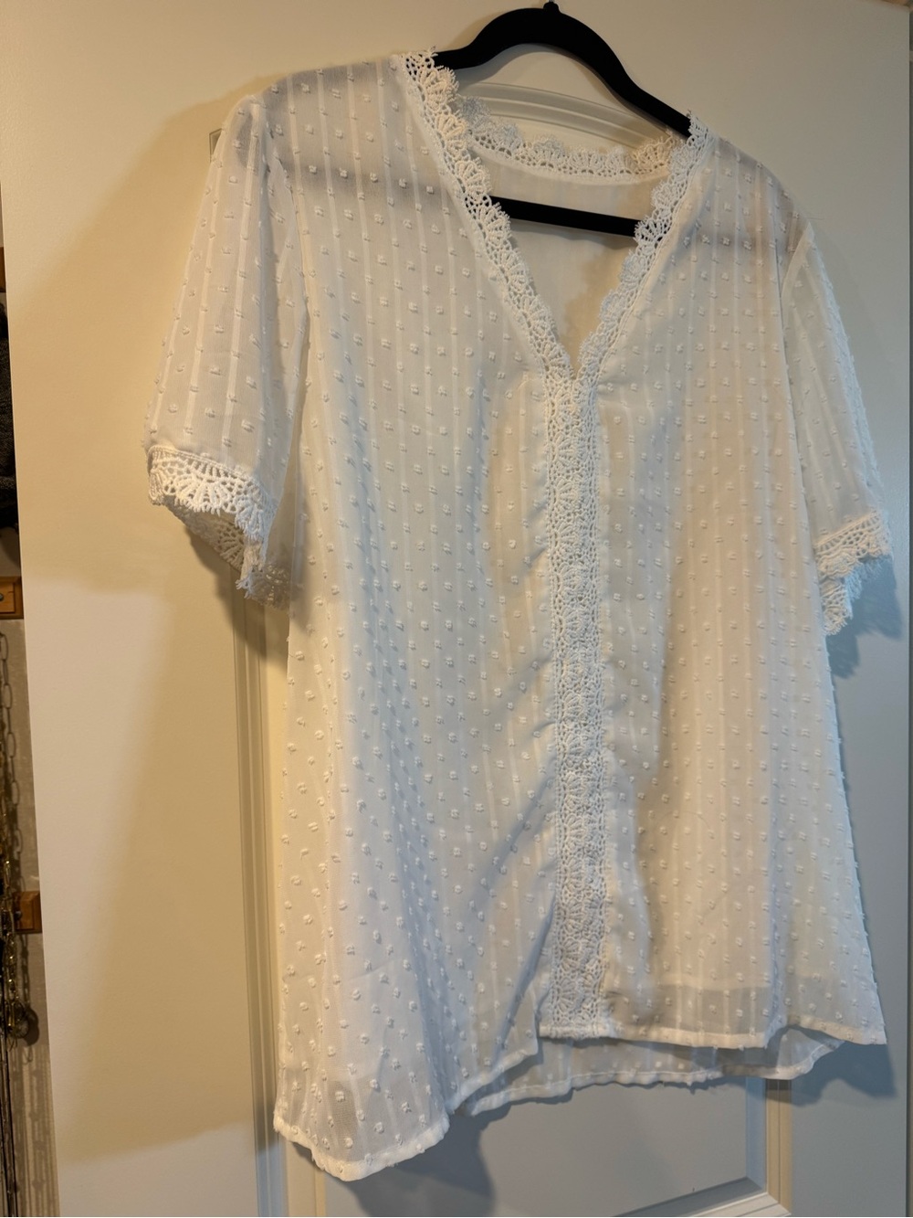 White Lace-Trim Women's Blouse